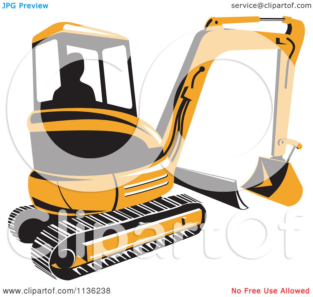 1080x1024 Clipart Of A Retro Yellow Excavator Bulldozer