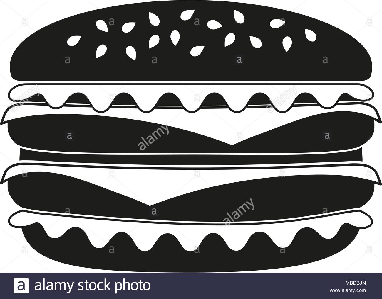 1300x1020 Burger Black And White Silhouette. Comfort Fastfood Vector