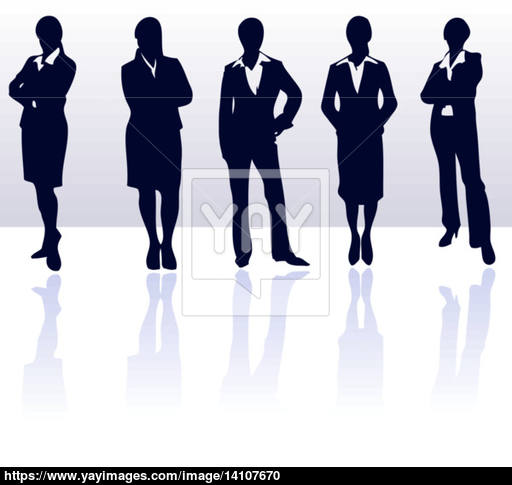 512x485 Set Of Dark Blue Vector Business Woman Silhouettes With Reflecti
