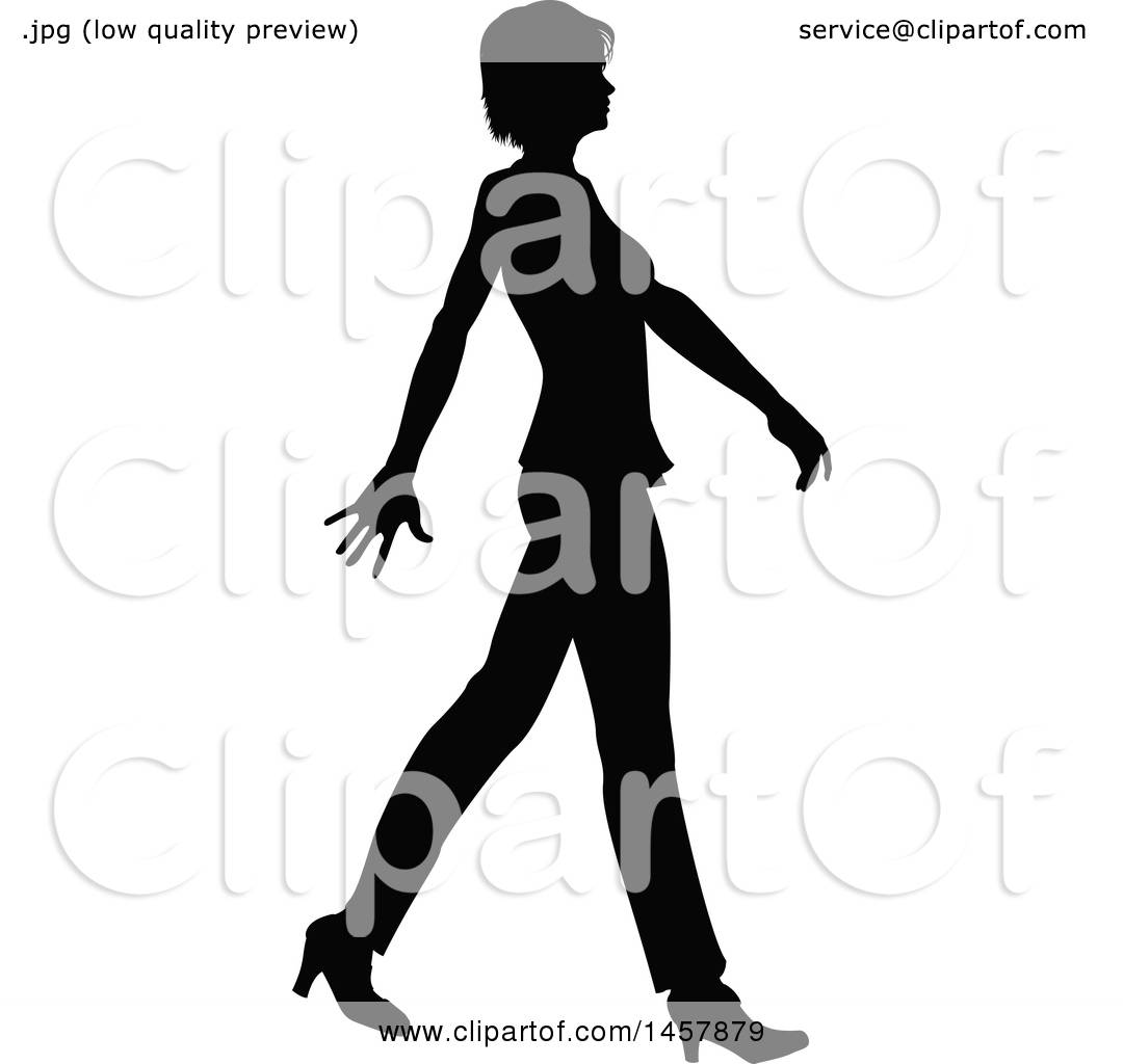 1080x1024 Clipart Of A Black And White Silhouetted Business Woman Walking
