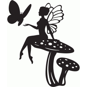 300x300 Silhouette Fairy On Mushroom With Flying Butterfly Tattoo Design