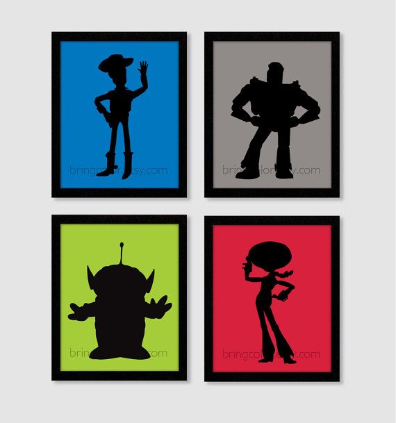 570x609 Toy Story Silhouette Set Of 4 Art Prints 8x10 For Kids Bedroom