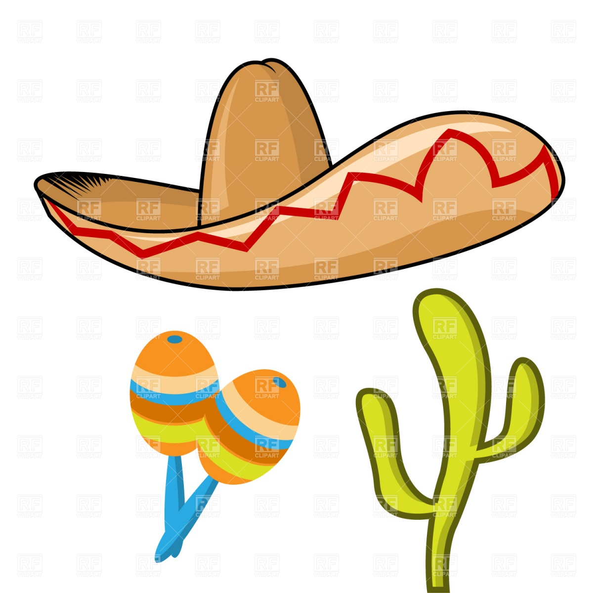 1200x1200 Sombrero, Maracas And Cactus Royalty Free Vector Clip Art Image