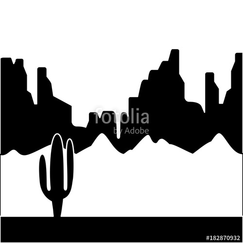 500x500 Desert Landscape With Cactus And Mountains Vector Illustration