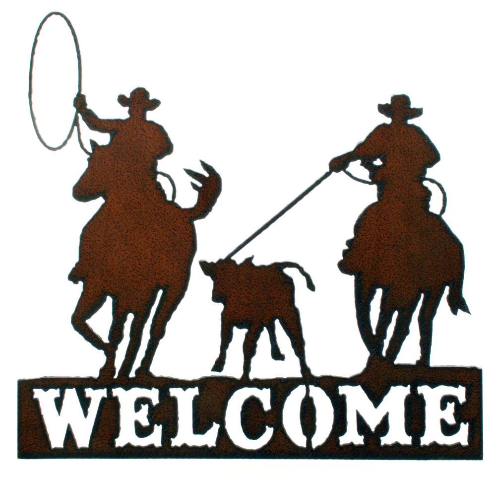 1000x961 Western Wall Decor Rustic Metal Welcome Sign Rodeo Lasso Western