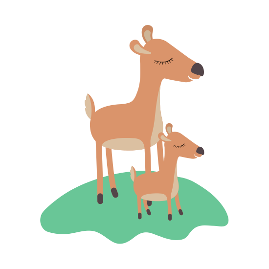550x550 Cartoon Deer Mom And Calf Over Grass In Colorful Silhouette