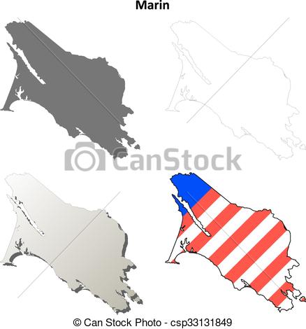 438x470 Marin County, California Outline Map Set. Marin County, Eps