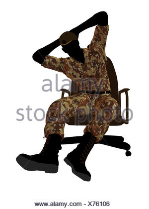 300x420 Male Soldier Sitting In A Chair Illustration Silhouette Stock