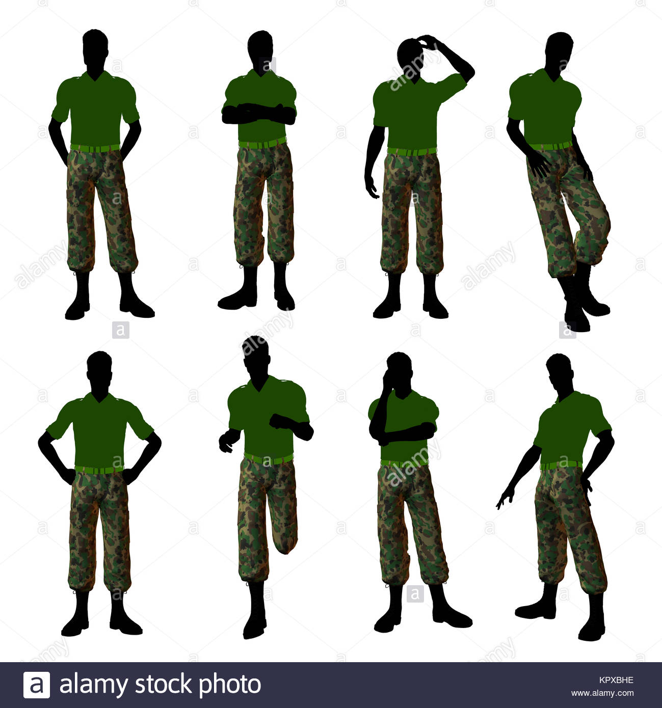 1299x1390 Male Soldier Dressed In Camouflage Illustration Silhouette Stock