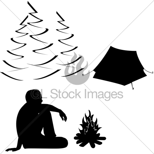 500x500 Male Tourist Sitting Near Campfire And Tent Gl Stock Images