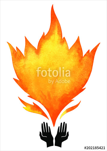 357x500 Watercolor Vector Fire With Tongues Of Flame And Open Hands
