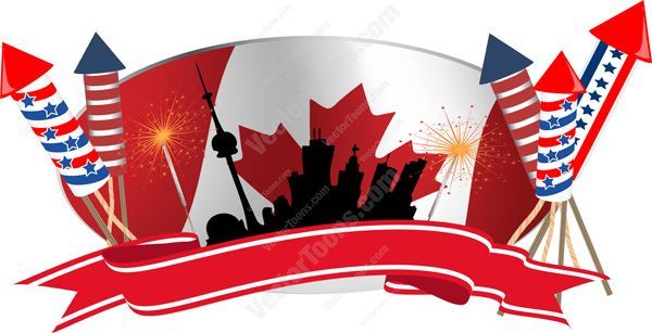 600x307 Canadian Flag Behind Toronto, Ontario City Silhouette Skyline