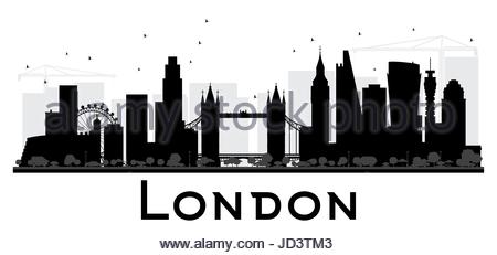 450x231 London City Skyline Black And White Silhouette. Vector
