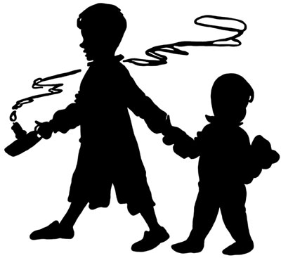 400x367 Silhouette Of Two Boys With A Candle And A Teddy Bear