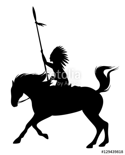 402x500 Indian Chief Riding A Rearing Up Horse Black Vector Silhouette