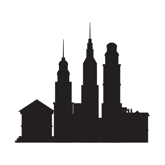 550x550 Cityscape Buildings Silhouette Vector Icon Illustration