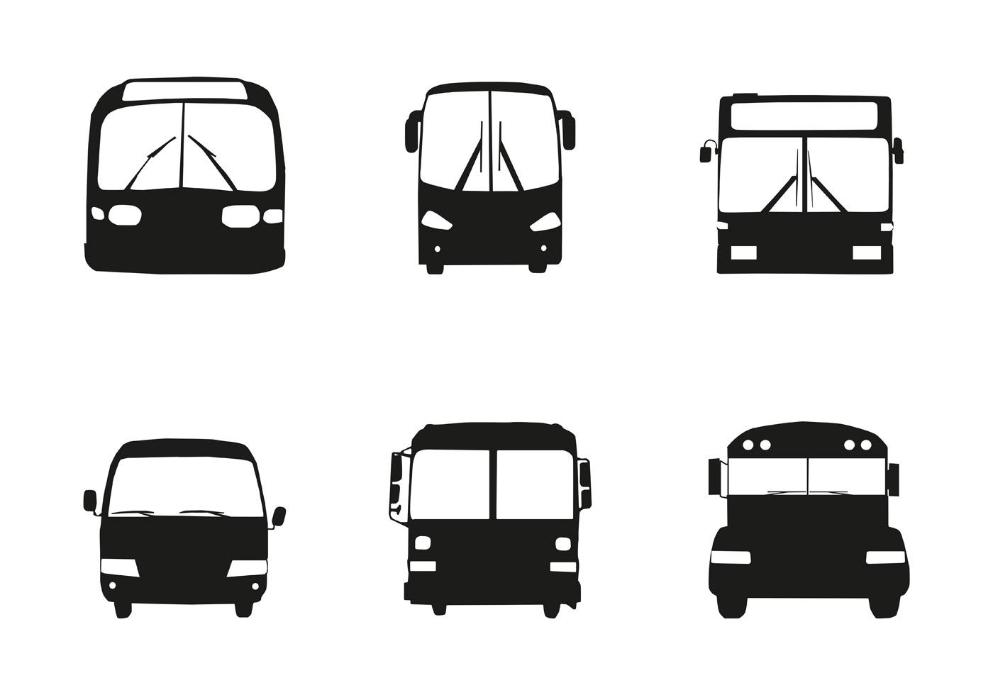 1400x980 Six Different Bus Car Silhouette Front On A White Background