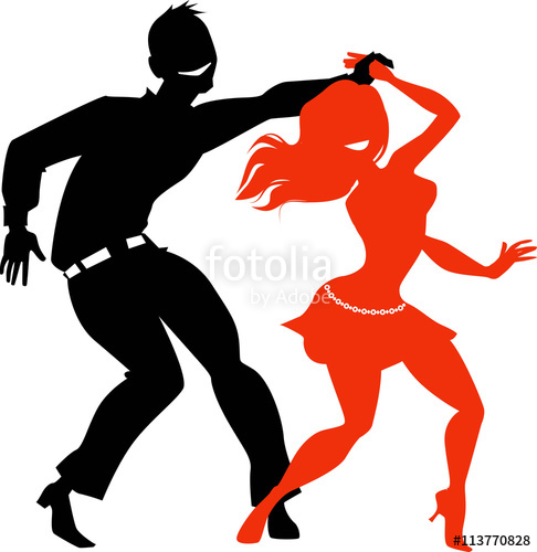 486x500 Young Couple Dancing Salsa, Eps 8 Black And Red Vector Silhouette