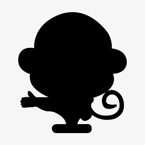 500x500 Black Silhouette Cartoon Monkey, Little Monkey, Black, Sketch Png