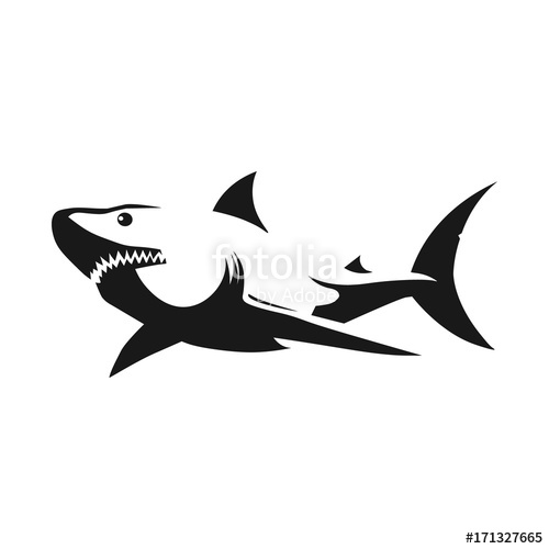 500x500 Shark Black Silhouette On White Background. Tattoo Template