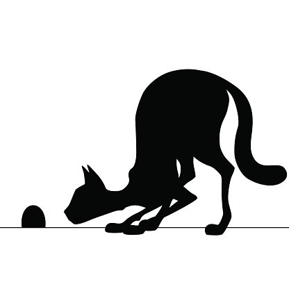416x416 Silhouette Cat Watching A Mouse Hole Waiting For Mouse Stock