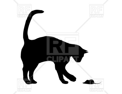 400x308 Silhouette Of Cat With Mouse Royalty Free Vector Clip Art Image