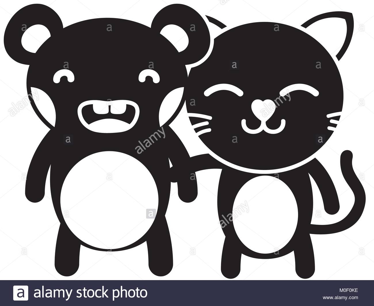 1300x1064 Silhouette Bear And Cat Cute Animals Friends Stock Vector Art