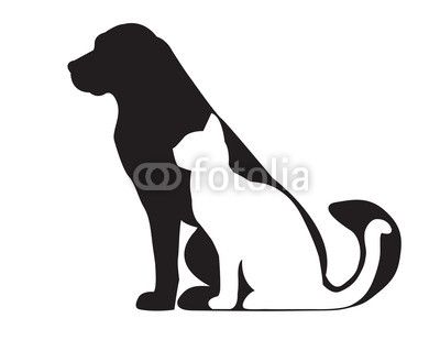 400x319 Black Silhouette Of Dog And White Cat Isolated On White Wall Decal