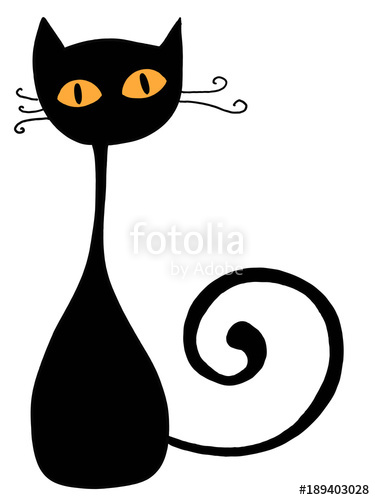 375x500 Black Cat And Yellow Eyes Silhouette Illustration Drawing Stock