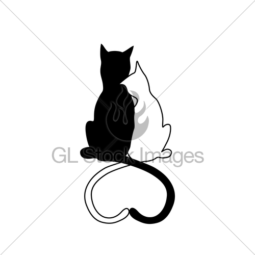 500x500 Vector Silhouette Of Cat Couple In Love With Shape Heart Gl