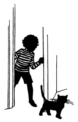 256x400 Of A Cat And A Child Walking Through A Doorway