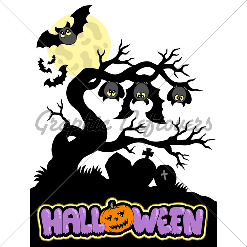500x500 Halloween Cemetery Silhouette 1 Gl Stock Images