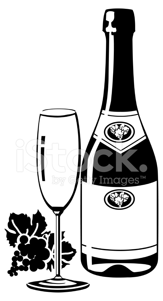 557x1024 Sparkling Wine Bottle Silhouette With Glass Stock Vector