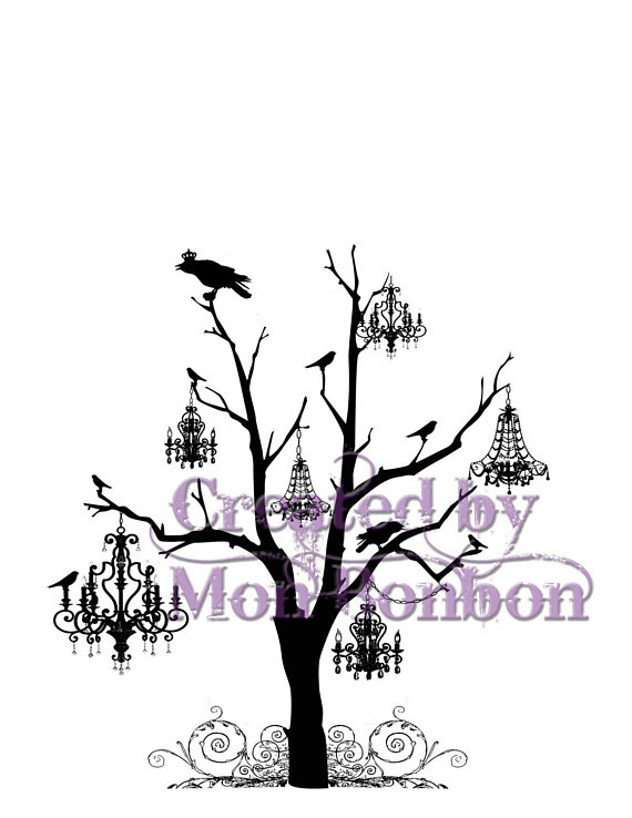 570x738 Digital Download Wicked Tree With Crows And Chandeliers