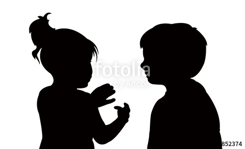 500x304 Two Children Making Chat, Silhouette Vector Stock Photo