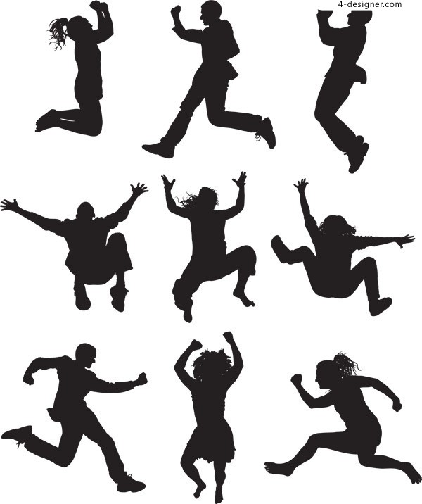 600x716 4 Designer Cheering Silhouette Figures Vector Material Downloaded
