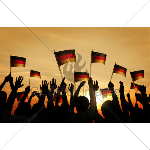 500x500 Group Of People Waving German Flags In Silhouette Gl Stock Images