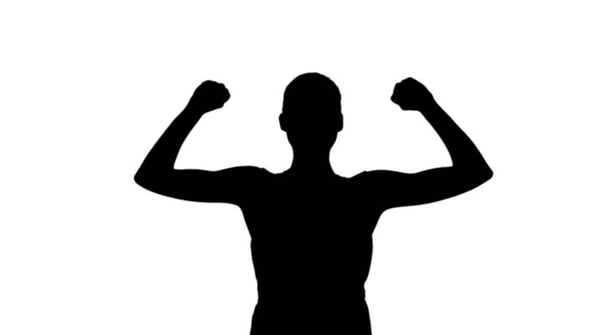 852x480 Woman Cheering In Black Silhouette On White Background Stock