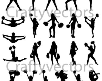340x270 3 Cheer Silhouette Cheerleaders Machine Embroidery Design