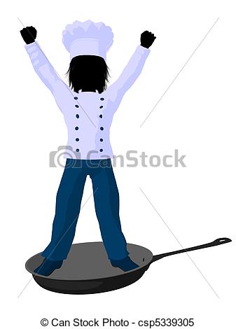 337x470 Boy Chef Silhouette Illustration. Boy Chef In Skillet On