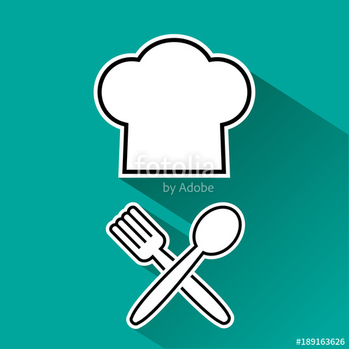 500x500 Menu Icon. Chef Hat And Fork, Spoon. Black And White Silhouette