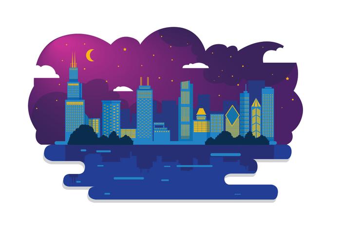 700x490 Chicago Skyline Night Vector