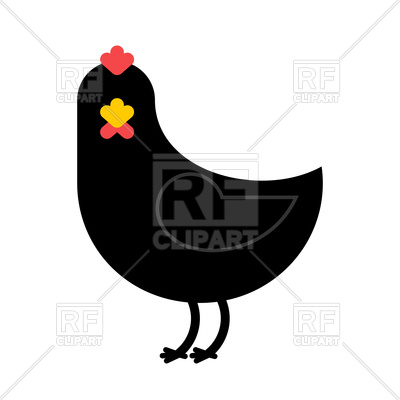400x400 Black Cartoon Chicken On White Background Royalty Free Vector Clip