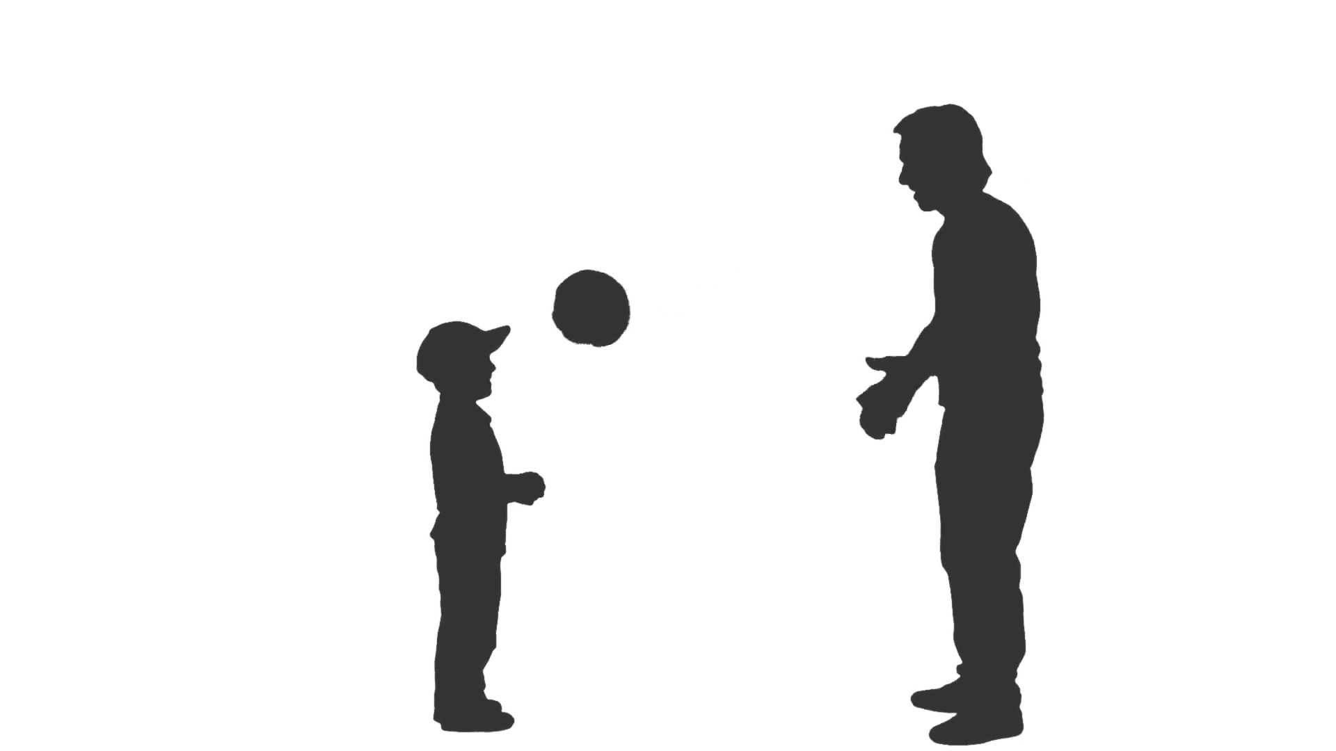 1920x1080 Silhouette Of Male And Child Playing Ball. Side View. Full Hd