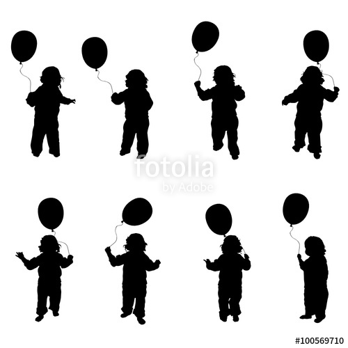 500x500 Child Holding Balloons Vector Silhouette In Black Stock Image