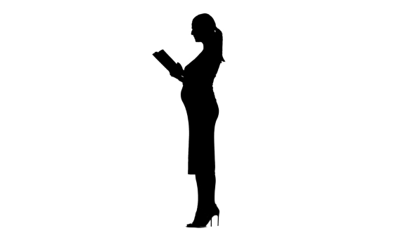 590x332 Pregnant Woman Is Reading A Book. Silhouette. White Background. By