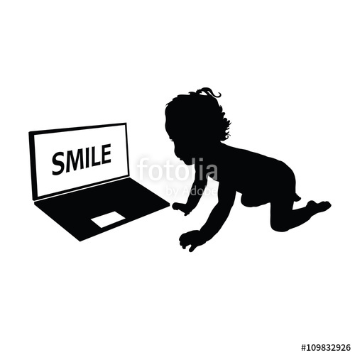 500x500 Child Front Of Laptop Silhouette Illustration Stock Image