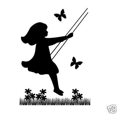 400x389 Silhouette Children Mural Decal Vintage Swinging Child Girl Wall