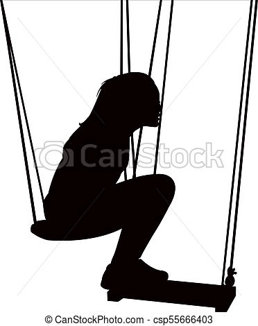 372x470 A Child Swinging, Silhouette Vector Stock Photography