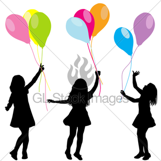 325x325 Girl Silhouette With Balloons Gl Stock Images
